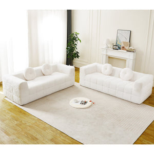 English Elm Modern Boneless Couch With Circular Pillows - Skin-Friendly Lychee-Textured Foam Sofa Design W834S00539