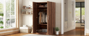 English Elm 2-Door Pine Wood Wardrobe Armoire with Rod & 3 Shelves, Brown Grain Finish—Sturdy 300lb Capacity GX001833AAD