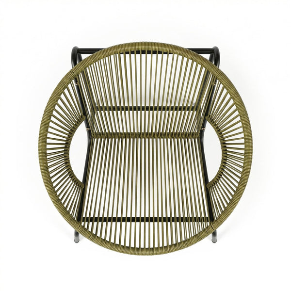 English Elm Nusa Outdoor Pe Rattan Patio Chairs with Iron Frame Airy Oval Weave Set of 2 Green N775P422987G