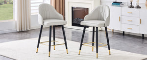 English Elm Set of 2 Pu Leather Barstools with Gold Footrest Curved Back for Kitchen Island Black,Light Gray W1151P383771