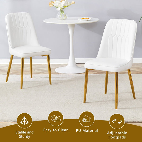 English Elm Table and Chair Set Marble Glass Top Gold Legs Pu Leather Seats Modern Dining White+Gold W1151S04635