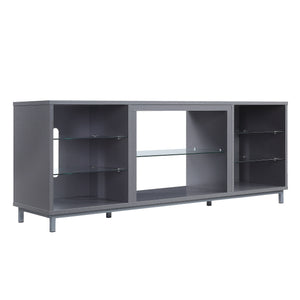 English Elm Brighton 60" TV Stand with 7 Shelves & Tempered Glass Dividers, Cable Management, Sleek Design Grey B365P398318