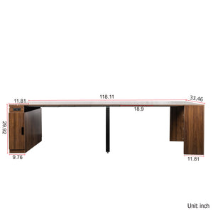 English Elm Modern Extendable Dining Table with Built-In Outlet, USB Ports & Storage, Space-Saving Console to 118" Walnut W331S00191