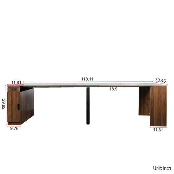English Elm Modern Extendable Dining Table with Built-In Outlet, USB Ports & Storage, Space-Saving Console to 118" Walnut W331S00191