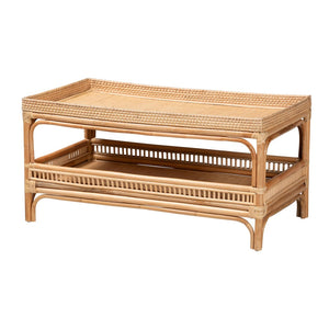 Baxton Studio bali Lombok Modern Bohemian Rattan Coffee Table - Coastal Style with Storage & Elegance, Fully Assembled Lombok-Natural Rattan-CT