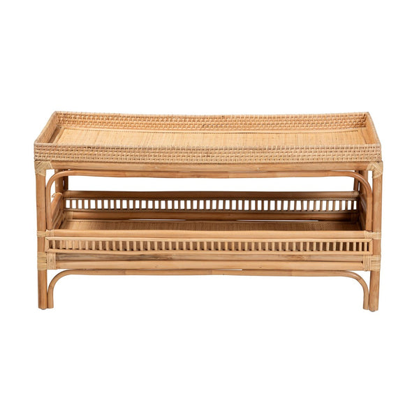 Baxton Studio bali Lombok Modern Bohemian Rattan Coffee Table - Coastal Style with Storage & Elegance, Fully Assembled Lombok-Natural Rattan-CT