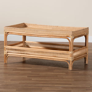 Baxton Studio bali Lombok Modern Bohemian Rattan Coffee Table - Coastal Style with Storage & Elegance, Fully Assembled Lombok-Natural Rattan-CT
