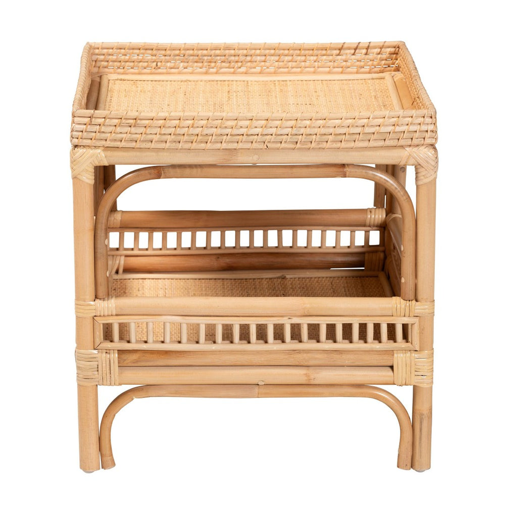 Baxton Studio bali Lombok Modern Bohemian Rattan End Table - Artisan Crafted, Two-Tier Design for Every Space Lombok-Natural Rattan-ET