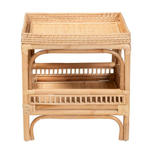 Baxton Studio bali Lombok Modern Bohemian Rattan End Table - Artisan Crafted, Two-Tier Design for Every Space Lombok-Natural Rattan-ET