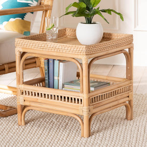 Baxton Studio bali Lombok Modern Bohemian Rattan End Table - Artisan Crafted, Two-Tier Design for Every Space Lombok-Natural Rattan-ET