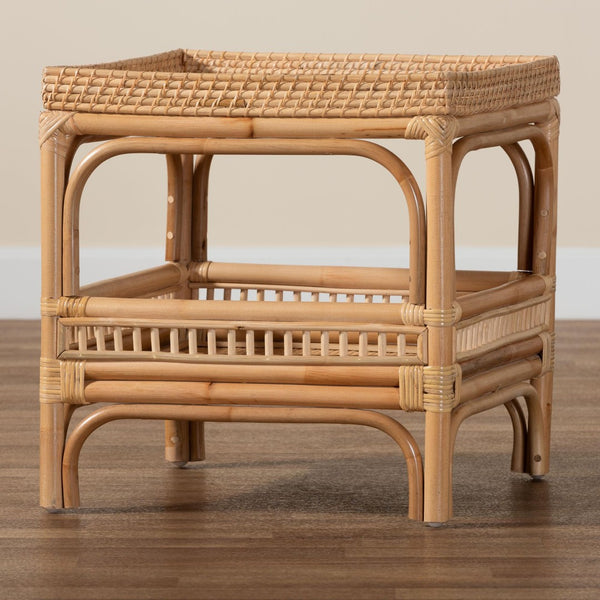 Baxton Studio bali Lombok Modern Bohemian Rattan End Table - Artisan Crafted, Two-Tier Design for Every Space Lombok-Natural Rattan-ET