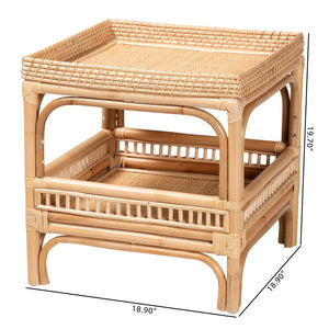 Baxton Studio bali Lombok Modern Bohemian Rattan End Table - Artisan Crafted, Two-Tier Design for Every Space Lombok-Natural Rattan-ET