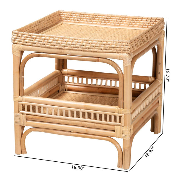 Baxton Studio bali Lombok Modern Bohemian Rattan End Table - Artisan Crafted, Two-Tier Design for Every Space Lombok-Natural Rattan-ET