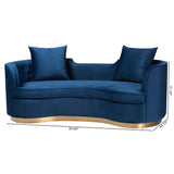 Baxton Studio Deserae Glam and Luxe Navy Blue Velvet and Brushed Gold Metal Sofa