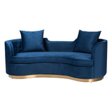 Deserae Glam and Luxe Navy Blue Velvet and Brushed Gold Metal Sofa