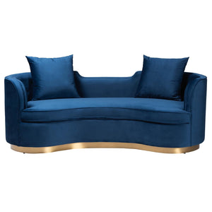 Baxton Studio Baxton Studio Deserae Navy Velvet Sofa with Gold Metal Base - Luxe Glam Furniture for Any Space TSF-7021-Navy Blue Velvet-Sofa