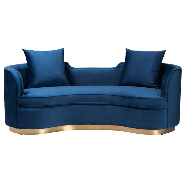Baxton Studio Baxton Studio Deserae Navy Velvet Sofa with Gold Metal Base - Luxe Glam Furniture for Any Space TSF-7021-Navy Blue Velvet-Sofa