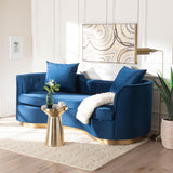 Baxton Studio Deserae Glam and Luxe Navy Blue Velvet and Brushed Gold Metal Sofa