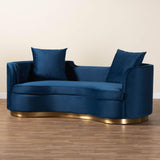 Baxton Studio Deserae Glam and Luxe Navy Blue Velvet and Brushed Gold Metal Sofa