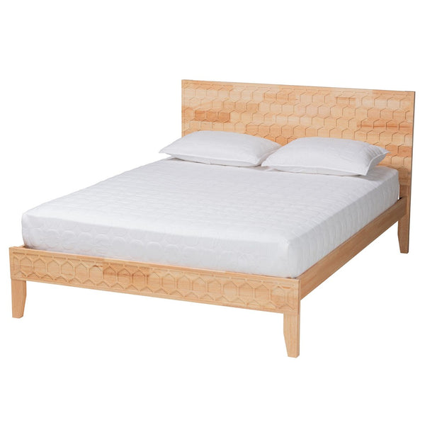 Baxton Studio Baxton Studio Hosea Japandi Platform Bed with Carved Honeycomb Design for Modern Bedroom Elegance Queen SW8588-Natural-Queen