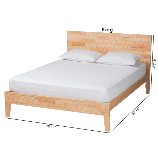 Baxton Studio Baxton Studio Hosea Japandi Platform Bed with Carved Honeycomb Design for Modern Bedroom Elegance Queen SW8588-Natural-Queen