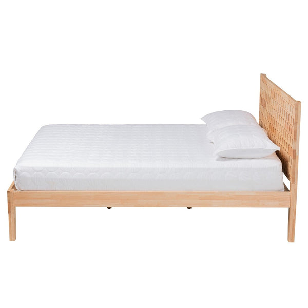 Baxton Studio Baxton Studio Hosea Japandi Platform Bed with Carved Honeycomb Design for Modern Bedroom Elegance Queen SW8588-Natural-Queen