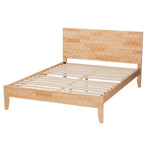 Baxton Studio Baxton Studio Hosea Japandi Platform Bed with Carved Honeycomb Design for Modern Bedroom Elegance Queen SW8588-Natural-Queen