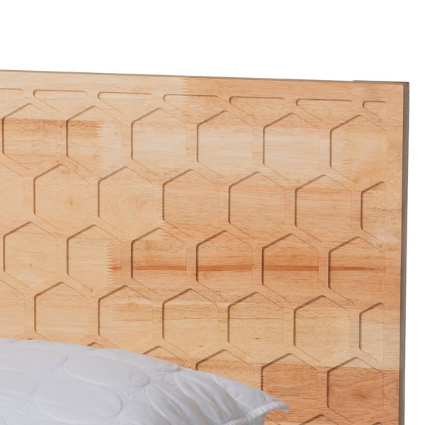 Baxton Studio Baxton Studio Hosea Japandi Platform Bed with Carved Honeycomb Design for Modern Bedroom Elegance Queen SW8588-Natural-Queen