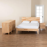 Baxton Studio Hosea Japandi Carved Honeycomb Natural Queen Size 4-Piece Bedroom Set