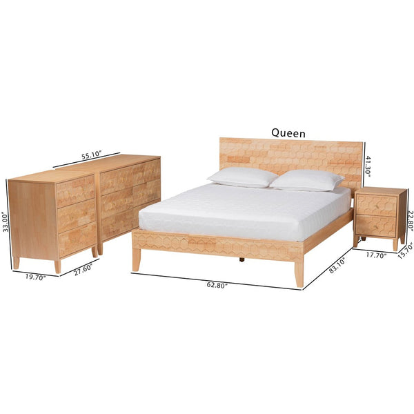 Baxton Studio Baxton Studio Hosea Japandi Carved Honeycomb Bedroom Set – Modern Elegance with Ample Storage Solutions King 4-Piece SW8588-Natural-4PC King Bedroom Set