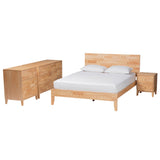 Hosea Japandi Carved Honeycomb Natural Queen Size 4-Piece Bedroom Set