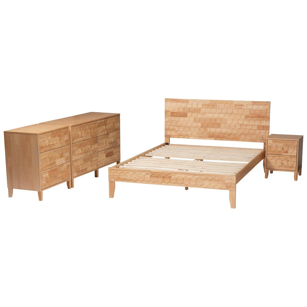 Baxton Studio Baxton Studio Hosea Japandi Carved Honeycomb Bedroom Set – Modern Elegance with Ample Storage Solutions King 4-Piece SW8588-Natural-4PC King Bedroom Set