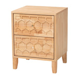 Baxton Studio Hosea Japandi Carved Honeycomb Natural King Size 4-Piece Bedroom Set