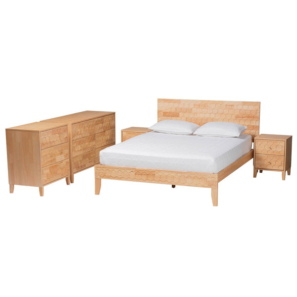 Baxton Studio Baxton Studio Hosea Japandi 5-Piece King Bedroom Set with Honeycomb Design & Ample Storage Solutions SW8588-Natural-5PC King Bedroom Set
