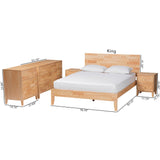 Baxton Studio Hosea Japandi Carved Honeycomb Natural Queen Size 5-Piece Bedroom Set