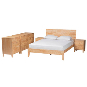 Baxton Studio Hosea Japandi Carved Honeycomb Natural King Size 5-Piece Bedroom Set