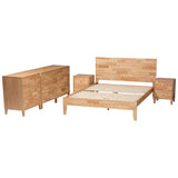 Baxton Studio Hosea Japandi Carved Honeycomb Natural King Size 5-Piece Bedroom Set