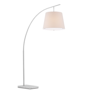 Cloister Modern Nickel Floor Lamp with White Linen Shade - Contemporary Arc Design for Stylish Spaces