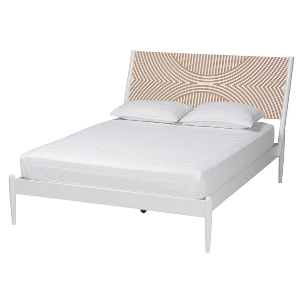 Baxton Studio Baxton Studio Louetta Coastal Platform Bed with Geometric Carved Headboard for Modern Bedrooms King SW8591-White-King
