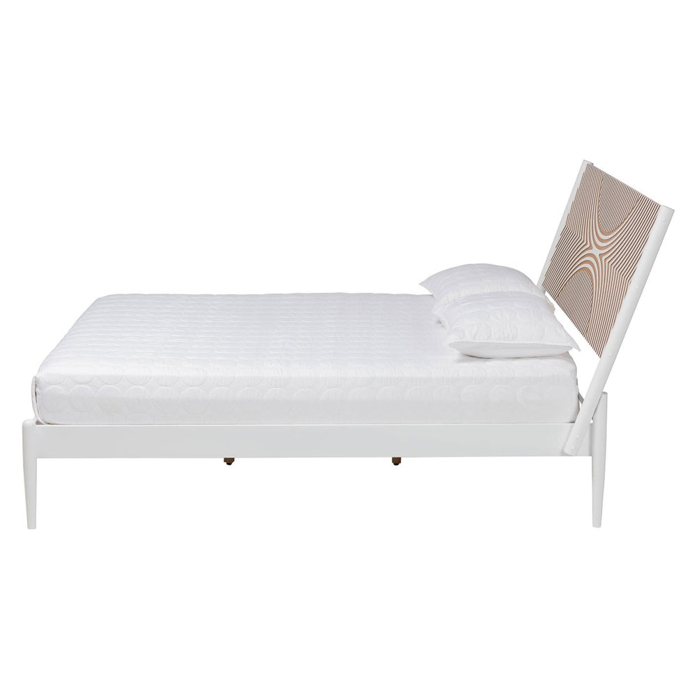 Baxton Studio Baxton Studio Louetta Coastal Platform Bed with Geometric Carved Headboard for Modern Bedrooms King SW8591-White-King