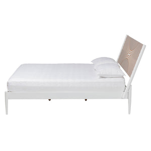 Baxton Studio Baxton Studio Louetta Coastal Platform Bed with Geometric Carved Headboard for Modern Bedrooms King SW8591-White-King