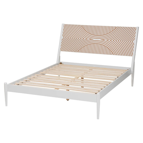 Baxton Studio Baxton Studio Louetta Coastal Platform Bed with Geometric Carved Headboard for Modern Bedrooms King SW8591-White-King