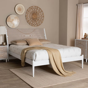 Baxton Studio Baxton Studio Louetta Coastal Platform Bed with Geometric Carved Headboard for Modern Bedrooms King SW8591-White-King
