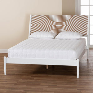 Baxton Studio Baxton Studio Louetta Coastal Platform Bed with Geometric Carved Headboard for Modern Bedrooms King SW8591-White-King