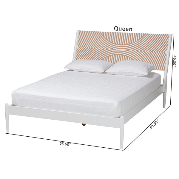 Baxton Studio Baxton Studio Louetta Coastal Platform Bed with Geometric Carved Headboard for Modern Bedrooms King SW8591-White-King