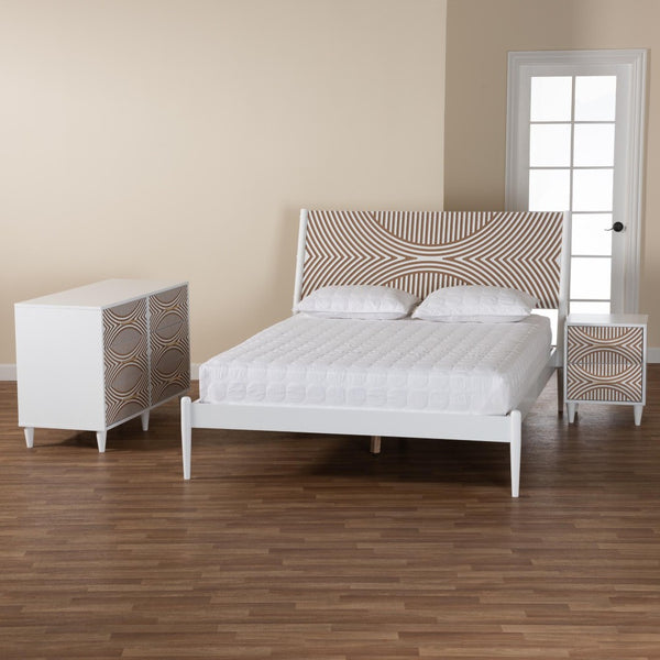 Baxton Studio Baxton Studio Louetta Carved Coastal Bedroom Set with Stylish Storage and Timeless Design 3-Piece SW8591-White-3PC King Bedroom Set