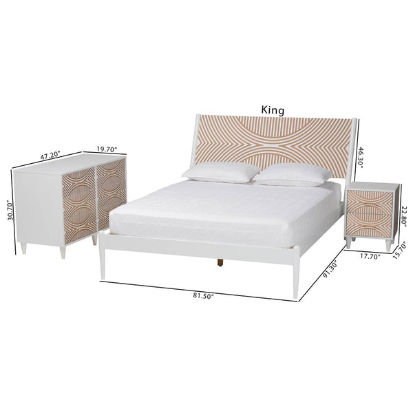 Baxton Studio Baxton Studio Louetta Carved Coastal Bedroom Set with Stylish Storage and Timeless Design 3-Piece SW8591-White-3PC King Bedroom Set