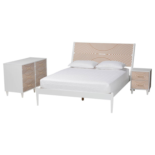 Baxton Studio Baxton Studio Louetta Carved Coastal Bedroom Set with Stylish Storage and Timeless Design 3-Piece SW8591-White-3PC King Bedroom Set