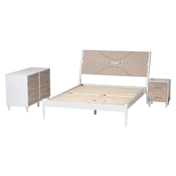 Baxton Studio Baxton Studio Louetta Carved Coastal Bedroom Set with Stylish Storage and Timeless Design 3-Piece SW8591-White-3PC King Bedroom Set
