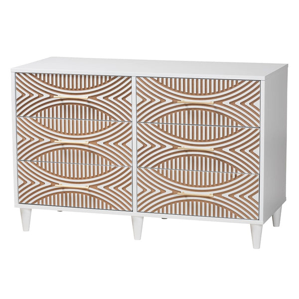 Baxton Studio Baxton Studio Louetta Coastal White Queen Bedroom Set with Geometric Design and Storage Solutions 3-Piece SW8591-White-3PC Queen Bedroom Set